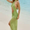 Robe longue à dos nu et découpes Caicos, vert olive