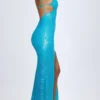 Robe longue à dos nu et découpes ornées Joella, couleur turquoise Robe longue à dos nu et découpes ornées Joella, couleur turquoise