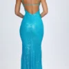 Robe longue à dos nu et découpes ornées Joella, couleur turquoise Robe longue à dos nu et découpes ornées Joella, couleur turquoise