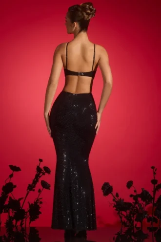 Robe longue à dos nu et découpes ornées Kassie, en noir Robe longue à dos nu et découpes ornées Kassie, en noir