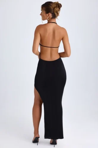Robe longue à dos nu et découpes Solaria, en noir