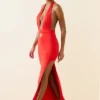 Robe longue à dos nu et découpes Xenia, couleur écarlate Robe longue à dos nu et découpes Xenia, couleur écarlate