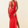Robe longue à dos nu et découpes Xenia, couleur écarlate Robe longue à dos nu et découpes Xenia, couleur écarlate