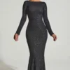 Robe longue à dos nu et ornements Jailene en noir Robe longue à dos nu et ornements Jailene en noir