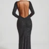Robe longue à dos nu et ornements Jailene en noir Robe longue à dos nu et ornements Jailene en noir