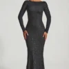 Robe longue à dos nu et ornements Jailene en noir Robe longue à dos nu et ornements Jailene en noir