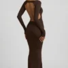 Robe longue dos nu froncée Regine en modal, couleur chocolat Robe longue dos nu froncée Regine en modal, couleur chocolat