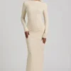 Robe longue dos nu froncée Regine en modal, couleur ivoire Robe longue dos nu froncée Regine en modal, couleur ivoire