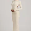 Robe longue dos nu froncée Regine en modal, couleur ivoire Robe longue dos nu froncée Regine en modal, couleur ivoire