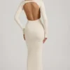 Robe longue dos nu froncée Regine en modal, couleur ivoire Robe longue dos nu froncée Regine en modal, couleur ivoire