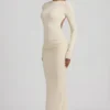 Robe longue dos nu froncée Regine en modal, couleur ivoire Robe longue dos nu froncée Regine en modal, couleur ivoire
