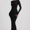 Robe longue dos nu froncée Regine en modal, couleur noire Robe longue dos nu froncée Regine en modal, couleur noire