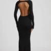 Robe longue dos nu froncée Regine en modal, couleur noire Robe longue dos nu froncée Regine en modal, couleur noire