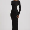 Robe longue dos nu froncée Regine en modal, couleur noire Robe longue dos nu froncée Regine en modal, couleur noire