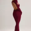 Robe longue dos nu froncée Regine en modal, couleur vin Robe longue dos nu froncée Regine en modal, couleur vin