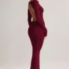 Robe longue dos nu froncée Regine en modal, couleur vin Robe longue dos nu froncée Regine en modal, couleur vin