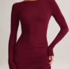 Robe longue dos nu froncée Regine en modal, couleur vin Robe longue dos nu froncée Regine en modal, couleur vin