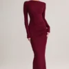 Robe longue dos nu froncée Regine en modal, couleur vin Robe longue dos nu froncée Regine en modal, couleur vin