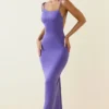 Robe longue dos nu à fronces Devika, couleur violet Robe longue dos nu à fronces Devika, couleur violet