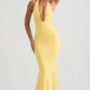 Robe longue dos nu à fronces et dos nu Laverna en jaune pastel Robe longue dos nu à fronces et dos nu Laverna en jaune pastel