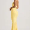 Robe longue dos nu à fronces et dos nu Laverna en jaune pastel Robe longue dos nu à fronces et dos nu Laverna en jaune pastel