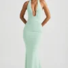Robe longue dos nu à fronces Laverna, couleur menthe Robe longue dos nu à fronces Laverna, couleur menthe