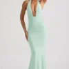 Robe longue dos nu à fronces Laverna, couleur menthe Robe longue dos nu à fronces Laverna, couleur menthe