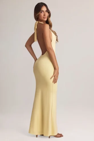 Robe longue à dos nu Hallie en modal, couleur Lemon Sherbet