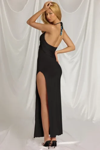 Robe longue à dos nu Indi en noir