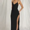 Robe longue à dos nu Indi en noir Robe longue à dos nu Indi en noir