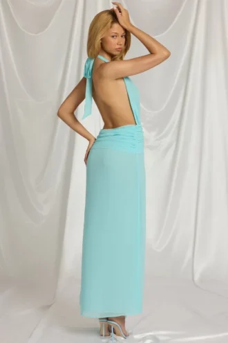 Robe longue à dos nu Kaeli bleu aqua