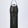 Robe longue dos nu Lanai ornée, en noir Robe longue dos nu Lanai ornée, en noir
