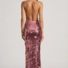 Robe longue à dos nu Nolira ornée de paillettes, couleur rose Robe longue à dos nu Nolira ornée de paillettes, couleur rose