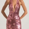 Robe longue à dos nu Nolira ornée de paillettes, couleur rose Robe longue à dos nu Nolira ornée de paillettes, couleur rose