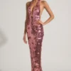Robe longue à dos nu Nolira ornée de paillettes, couleur rose Robe longue à dos nu Nolira ornée de paillettes, couleur rose