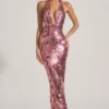Robe longue à dos nu Nolira ornée de paillettes, couleur rose Robe longue à dos nu Nolira ornée de paillettes, couleur rose