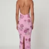 Robe longue à dos nu ornée Gyda, rose pâle