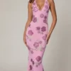 Robe longue à dos nu ornée Gyda, rose pâle