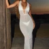 Robe longue dos nu ornée Lanai en blanc