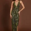Robe longue à dos nu ornée Luserna en serpent vert Robe longue à dos nu ornée Luserna en serpent vert