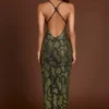 Robe longue à dos nu ornée Luserna en serpent vert Robe longue à dos nu ornée Luserna en serpent vert