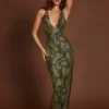 Robe longue à dos nu ornée Luserna en serpent vert Robe longue à dos nu ornée Luserna en serpent vert