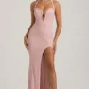 Robe longue à dos nu ornée Sansel, rose lavande