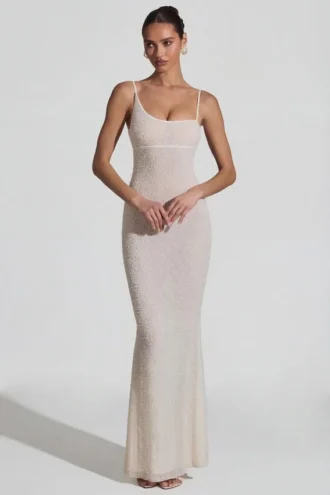 Robe longue dos nu à ornements Duhamel en blanc