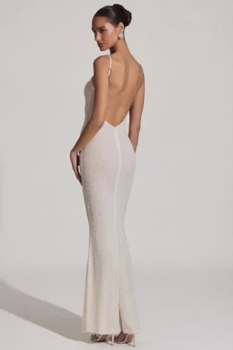 Robe longue dos nu à ornements Duhamel en blanc