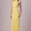 Robe longue dos nu à volants Tove, couleur jaune citron Robe longue dos nu à volants Tove, couleur jaune citron