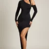 Robe longue drapée asymétrique Blythe en noir Robe longue drapée asymétrique Blythe en noir