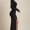 Robe longue drapée asymétrique Blythe en noir Robe longue drapée asymétrique Blythe en noir