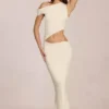 Robe longue drapée asymétrique Calisse en ivoire Robe longue drapée asymétrique Calisse en ivoire