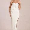 Robe longue drapée à bandeau Caliane, couleur ivoire Robe longue drapée à bandeau Caliane, couleur ivoire
